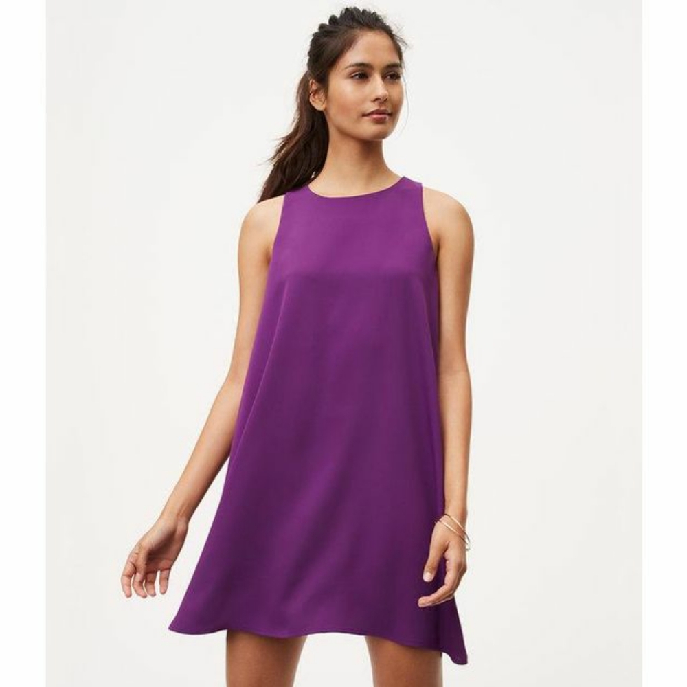 Loft Purple Ruffle Back Swing Dress